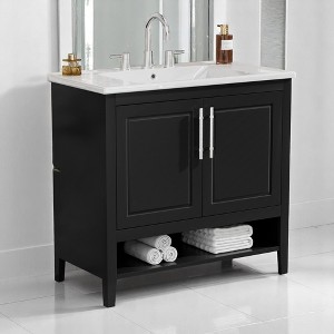 Mshliw 36 Inch Bathroom Vanity with Sink, Freestanding Cabinet with Doors and Drawers, MDF Frame and Ceramic Top - 1 of 4