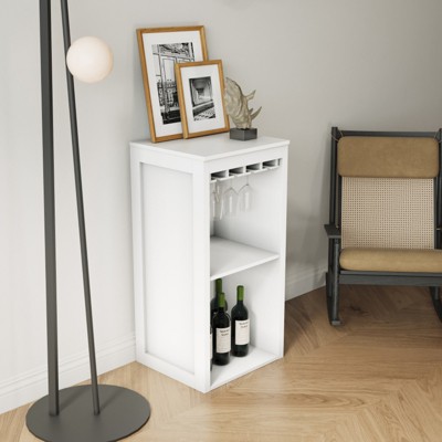 SKRAN Modular Wine Bar Cabinet with Storage Shelves and Hutch for Dining Room, White - Particle Board and MDF, 17.80"L x 15.95"W x 35.43"H