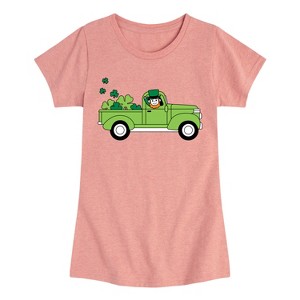 Girls' - Instant Message - St. Patrick's Day Leprechaun Truck Delivering Luck Fitted Short Sleeve Graphic T-Shirt - 1 of 4