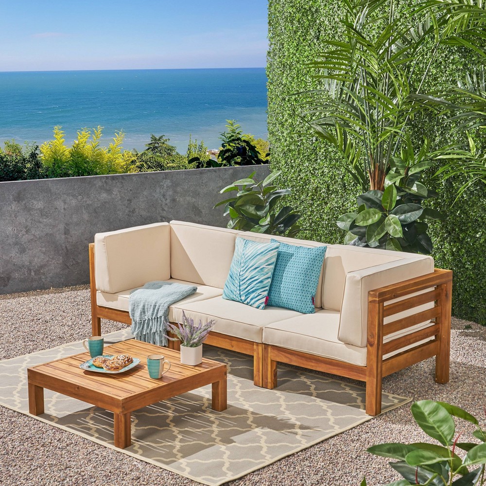 Photos - Garden Furniture Oana 4pc Acacia Modular Sofa and Table Set - Teak/Beige - Christopher Knig