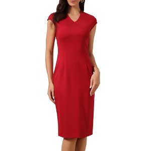 INSPIRE CHIC Women's V Neck Cap Sleeve Office Business Elegant Back Slit Sheath Midi Dresses - 1 of 4