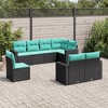 vidaXL Patio Sofa Set with Cushions - Black/Blue 8 Piece Poly Rattan Outdoor Sectional Furniture for Garden, Deck, Backyard. - 2 of 4
