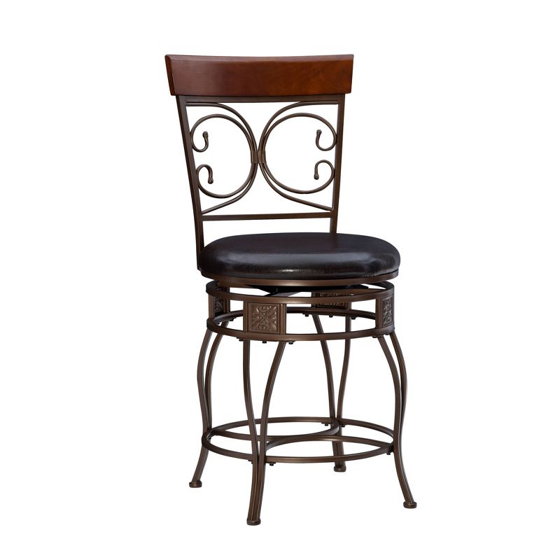 24&#34; Nora Big and Tall Scroll Back Faux Leather Swivel Seat Counter Height Barstool - Powell Company, 1 of 11