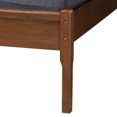 King Walnut Wood and Rattan Platform Bed with Woven Headboard