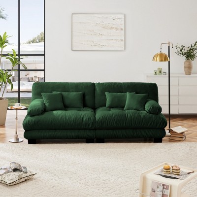 94.4" Loveseat Sofa,Chenille Comfy Cloud Couch with 2 Lumbar Pillows and 2 Throw Pillows,Oversized 2 Seater Sofa for Living Room-Tanpinhause