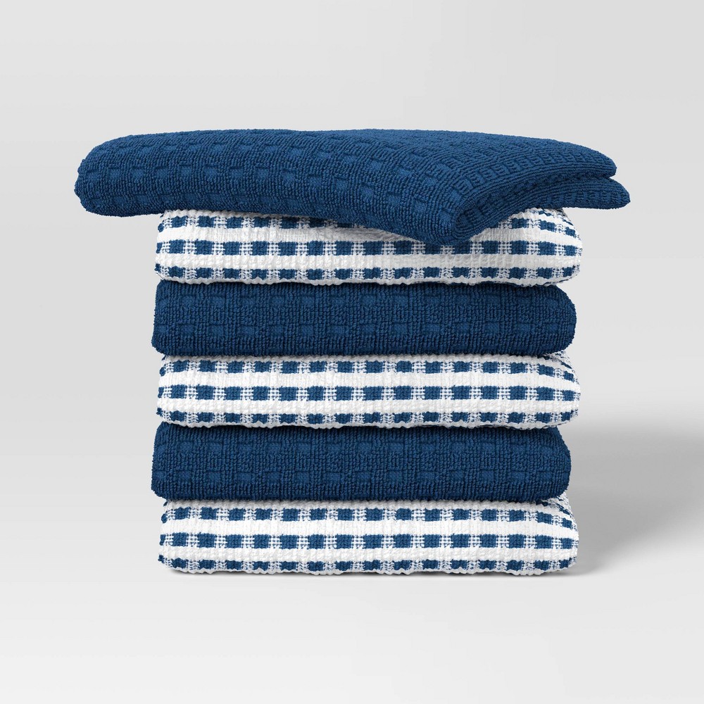 Photos - Other Accessories 6pc Terry Kitchen Towels Dark Blue - Room Essentials™: Cotton Gingham Check, Machine Wash, Dish & Cleaning Towels