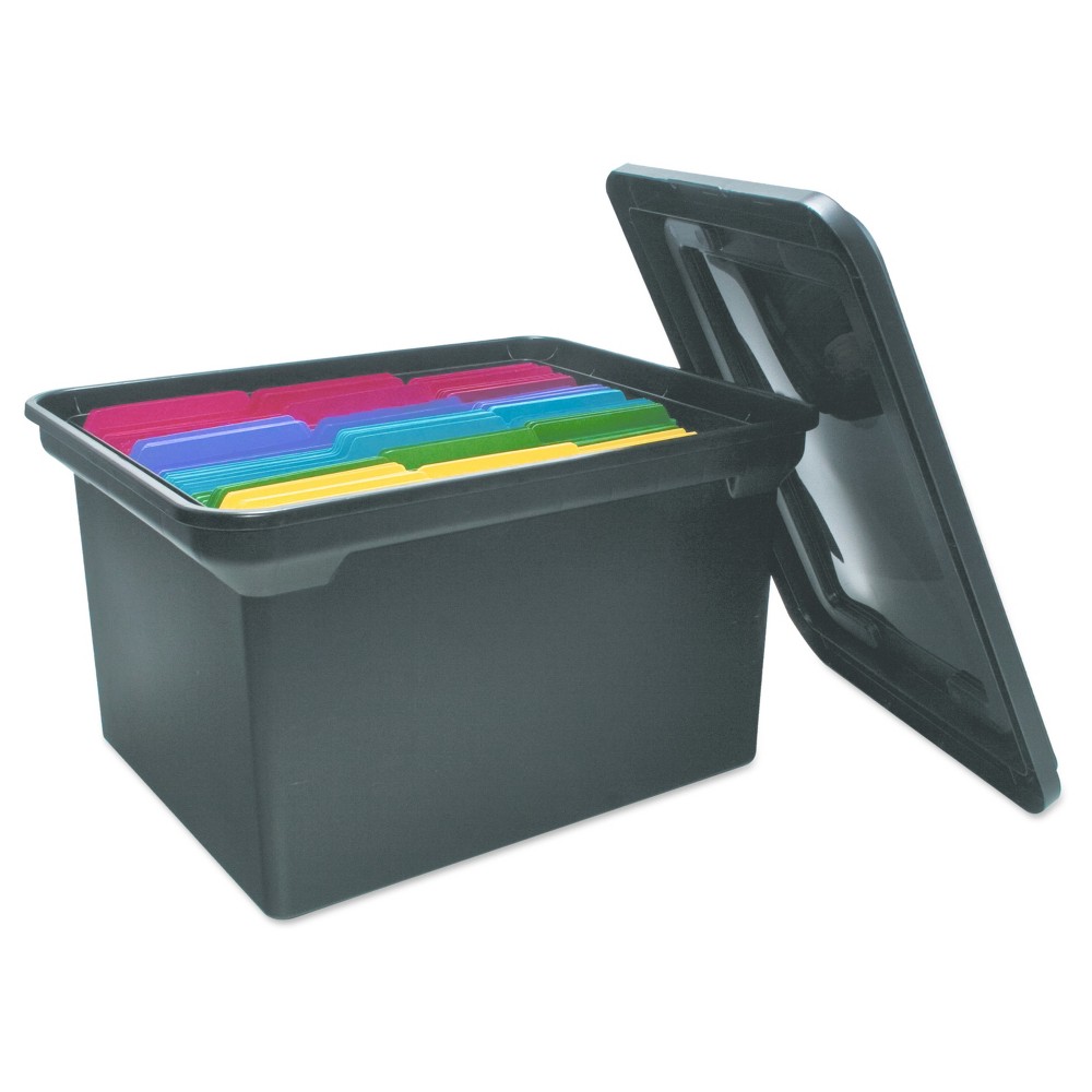 Plastic File Tote with Lid, 19 x 15.5 x 11, Black