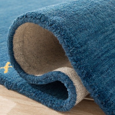 Blue Hand-Knotted Wool 8' x 10' Striped Area Rug