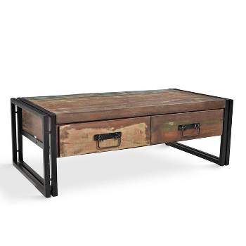 Old Reclaimed Wood Coffee Table with Double Drawers - (16H x 41W x 24D) - Natural - Timbergirl