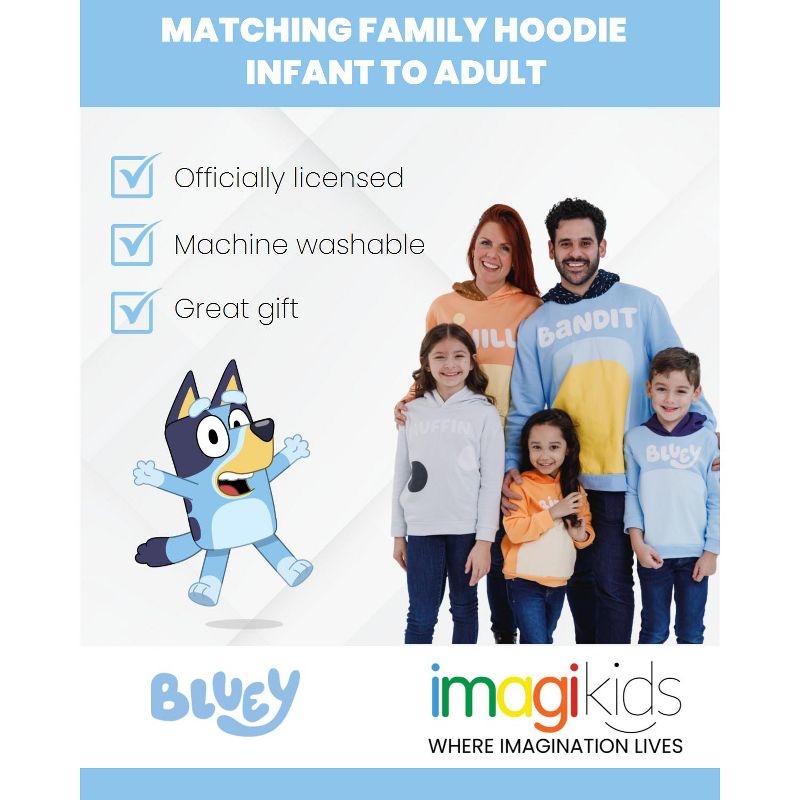 Bluey Bingo Dad Mom Fleece Matching Family Cosplay Pullover Hoodie Infant to Little Kid, 3 of 8