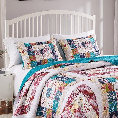 Harmony Teal Patchwork Quilted Cotton Pillow Sham