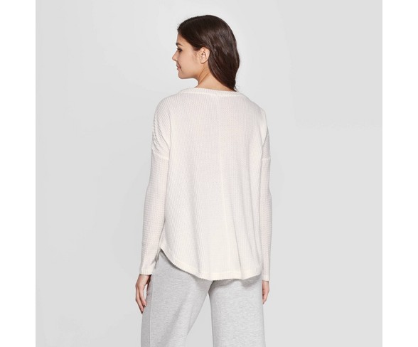 Women's Long Sleeve Waffle Button-Up Lounge Sweatshirt - Colsie&#153; White XS