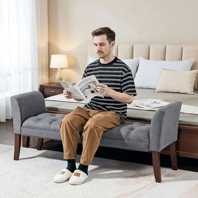 Resenkos Button-Tufted Storage Ottoman Bench - Upholstered Bench with Rolled Armrests, for Living Room/Hallway,