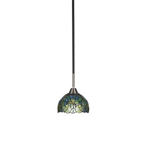 Toltec Lighting Paramount 1 - Light Pendant in  Matte Black/Brushed Nickel with 7" Turquoise Cypress Art Glass Shade - 1 of 1