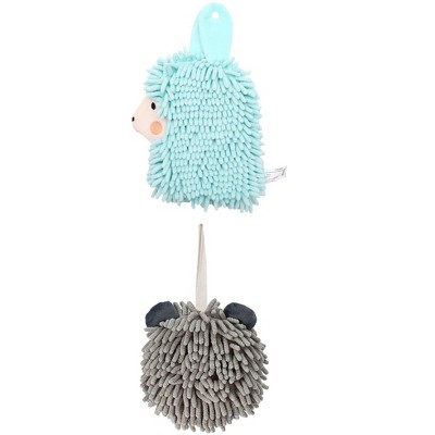 REGALWOVEN 2 Packs Cute Cartoon Alpaca Fuzzy Ball Hand Drying Hanging Ball Towels for Bathroom 7" x 7"/7" x 11"