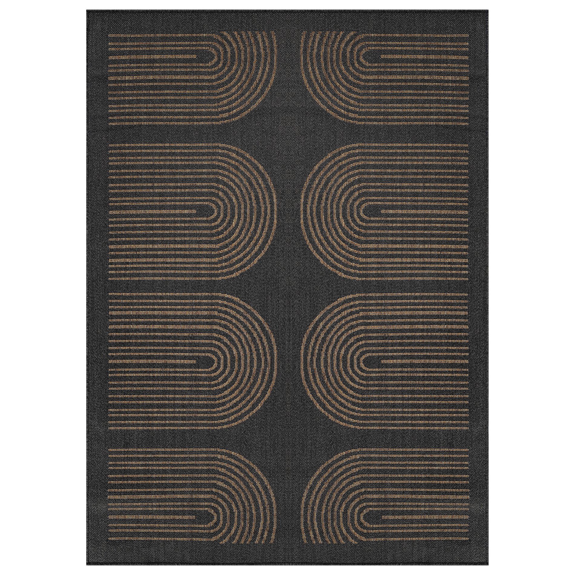 World Rug Gallery Geometric Border Indoor/Outdoor Flat Woven Area Rug - Natural Jute-Style, Easy-Care Patio Rug for Backyard Porch Deck Balcony