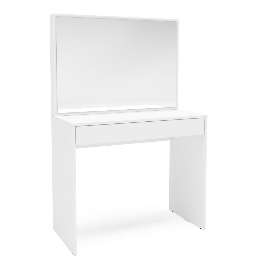 Polifurniture Virginia Vanity with Mirror White: Modern Makeup Desk, Adult Assembly, Unlit Wood Frame