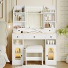 TiramisuBestVanity Desk with LED Mirror and Lights, Glass Top Vanity with RGB Glass Light Cabinets, with 5 Drawers ,Storage Shelves and Stool - 2 of 4