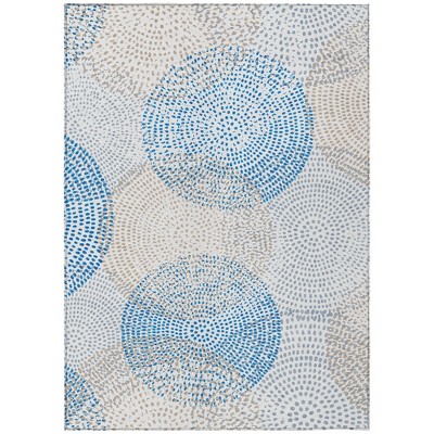Ivory Blue And Taupe Polka Dot Washable Indoor Outdoor Area Rug