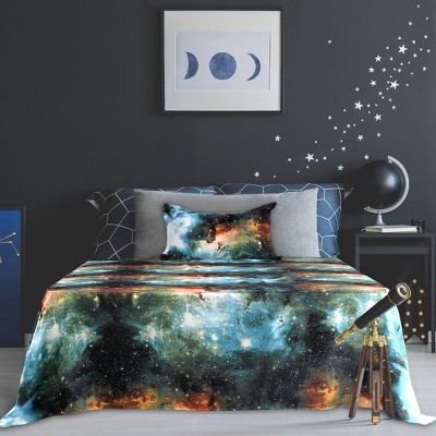 3 Pcs Twin Polyester Galaxy Stars Themed Bedding Sets Green  - PiccoCasa