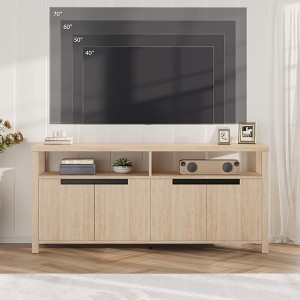 63 Inch TV Stand for TVs up to 70 Inch, Boho Long Entertainment Center with 4 Door and Open Shelf, Television Media Console Table - 1 of 4