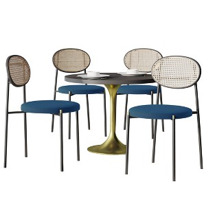 LeisureMod 5-PC Dining Set - 36" Round Dining Table Black MDF Top & Gold Base, 4 Velvet Dining Chairs in Black Steel Legs - 1 of 4
