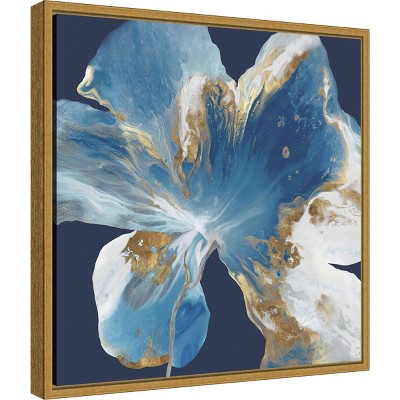 16" x 16" Blue and Gold Abstract Canvas Print with Gold Frame