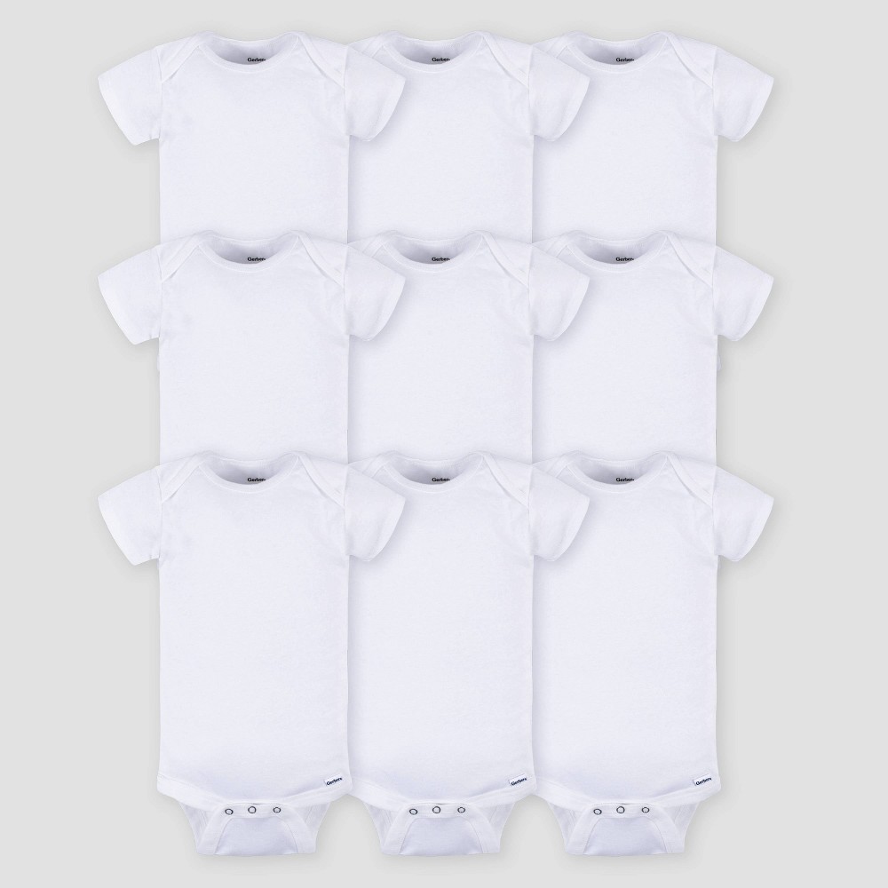 Gerber Baby 9pk Short Sleeve Onesie - White Newborn