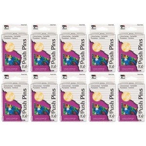 Charles Leonard Push Pins, Assorted Colors, 100 Per Box, 10 Boxes - 1 of 1