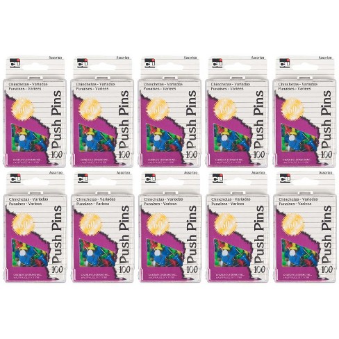 Charles Leonard Push Pins, Assorted Colors, 100 Per Box, 10 Boxes - image 1 of 1