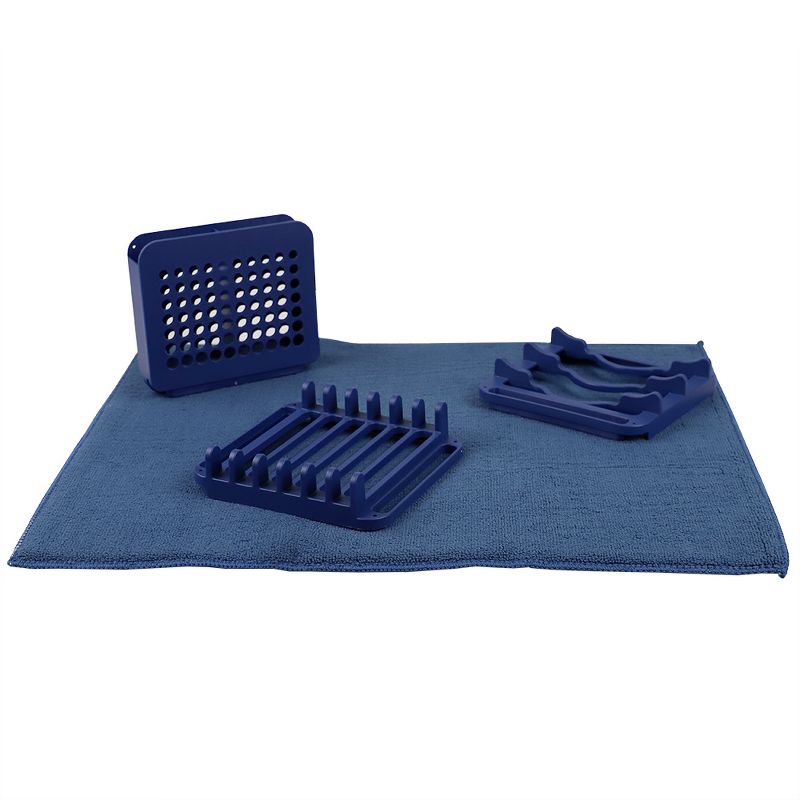 Michael Graves Design 3 Section Plastic  Dish Drying Rack with Super Absorbent Microfiber Mat, Indigo, 4 of 6