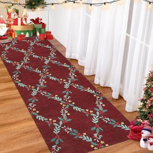TackView Christmas Garland Print Rug, Non-Slip Hallway Rugs, Washable Low Pile Carpet Runner, Indoor Floor Mats for Laundry - 1 of 4