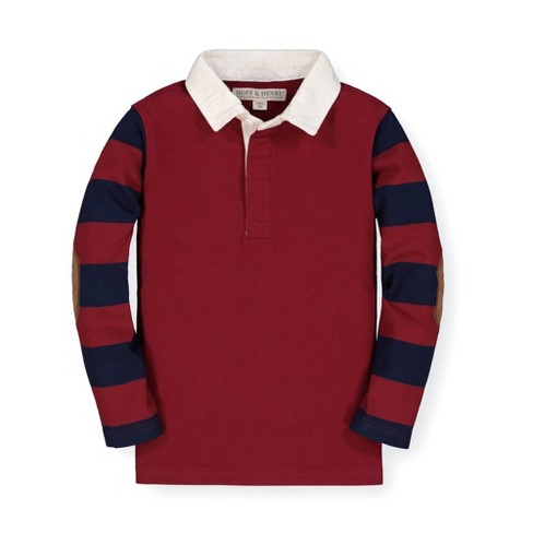 Hope & Henry Boys' Long Sleeve Rugby Shirt (dark Red With Striped ...
