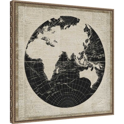 World News Map II Navy Canvas Print with Bronze Frame