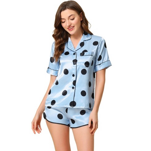 Cheibear Womens 2023 Sleepwear Pajama Polka Dots Nightwear With Shorts Silky  Satin Lounge Set Blue Large : Target