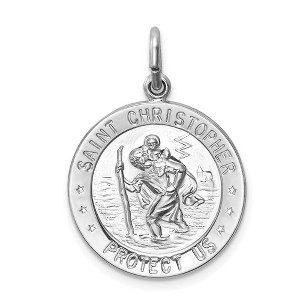Black Bow Jewelry Sterling Silver Rhodium-Plated Round Saint Christopher Medal Pendant - 1 of 4