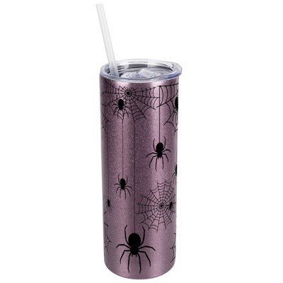 Elanze Designs Rose Gold 20 Ounce Double Wall Stainless Steel Glitter Travel Tumbler With Sliding Lid And Straw, Spiders