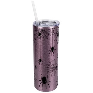 Elanze Designs Rose Gold 20 Ounce Double Wall Stainless Steel Glitter Travel Tumbler With Sliding Lid And Straw, Spiders - 1 of 4
