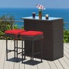 Costway 3PCS Patio Rattan Wicker Bar Table Stools Dining Set Cushioned Chairs Garden Red - 4 of 4