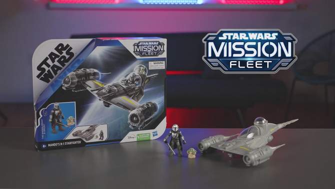 Star Wars Mission Fleet Mando&#39;s N-1 Starfighter Speed Run Action Figure Set, 2 of 15, play video