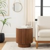 Side Table with Fluted Brown Base and White Marble Top - Modern Accent Piece for Small Spaces and Home Decor - 3 of 4