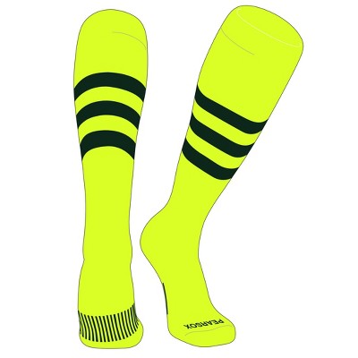 PEAR SOX Striped OTC Baseball, Softball, Football Socks (A) Neon Yellow, Forest Green (S)