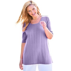 Woman Within Women's Plus Size Pointelle Scoopneck Tee - 1 of 4