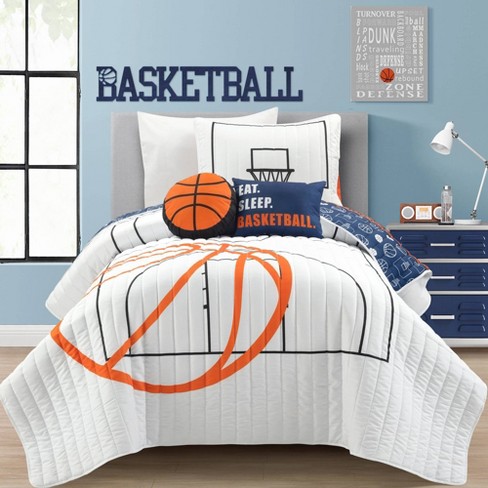 4pc Twin Kids Basketball Game Reversible Oversized Quilt Bedding Set White navy Lush Decor Target