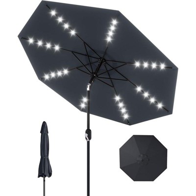 9ft Solar Patio Umbrella - Easy Tilt Crank, 8-Rib Design for Pool/Deck/Backyard (All-Season Weather Resistant)