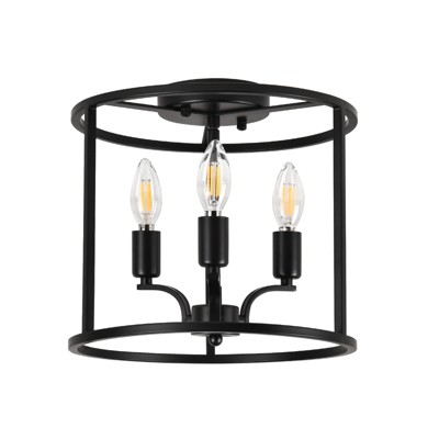 PAKOKULA Industrial 11.8 in. 3-Light Black Cage Ceiling Flush-Mount Light Fixture
