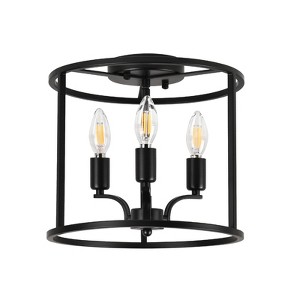 PAKOKULA Industrial 11.8 in. 3-Light Black Cage Ceiling Flush-Mount Light Fixture - 1 of 4