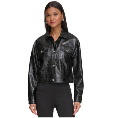 Calvin Klein Womens Faux Crocodile Cropped Jacket