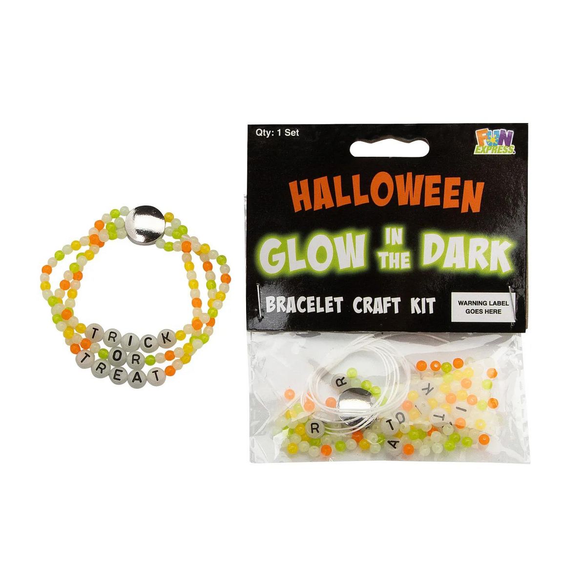 Glow-in-the-Dark Beaded Trick-or-Treat Halloween Bracelet Craft Kit - Makes 6 - thumbnail 2