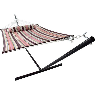 Sorbus 2-Person Stylish Hammock with Stand- 53" Large Cotton Outdoor Hammock- Spreader bars & Pillow Included- Heavy Duty 450lbs